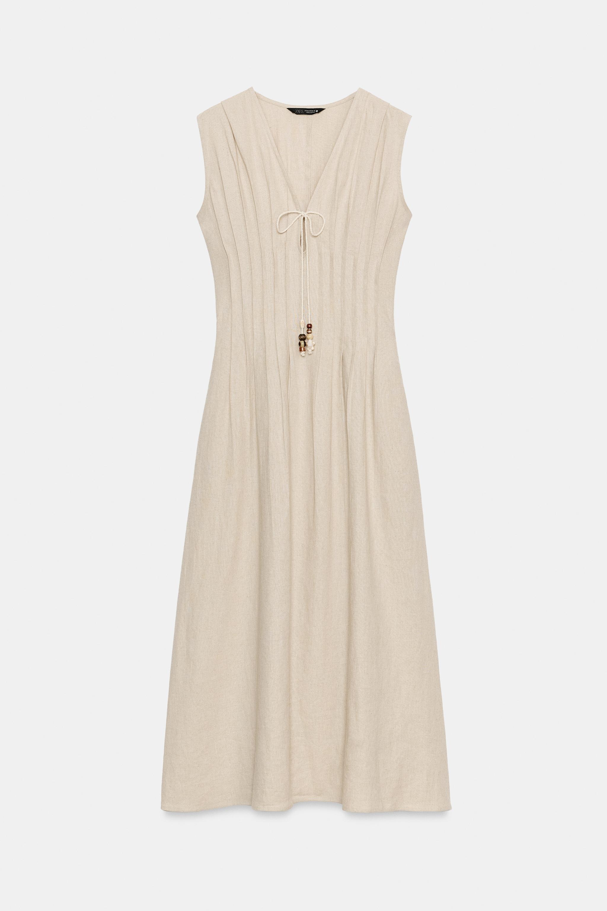 DRAWSTRING LINEN MIDI DRESS